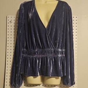 True Craft Velvet Wrap Top in Deep Lilac 2x.